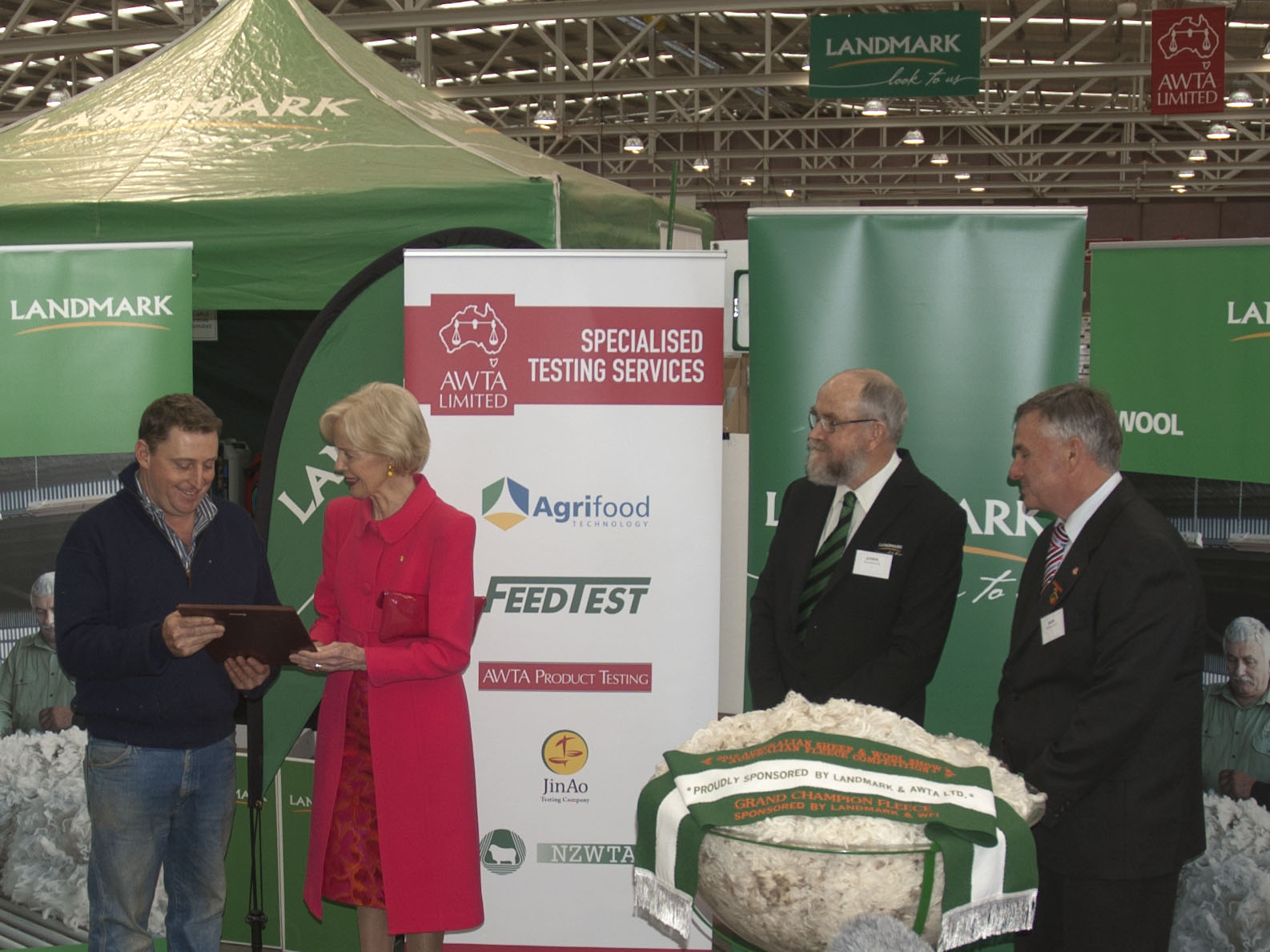 Her Excellency Ms Quentin Bryce AC CVO, Governor-General of the Commonwealth of Australia presents the prize to last year's winner, Michael Corkhill of Grassy Creek Merino Stud Her Excellency Ms Quentin Bryce AC CVO, Governor-General of the Commonwealth of Australia presents the prize to last year's winner, Michael Corkhill of Grassy Creek Merino Stud